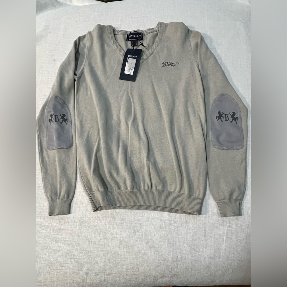 B //Vertigo Womens 100% Cotton Gray V-Neck elbow Patch Sweater Size 4 NWT